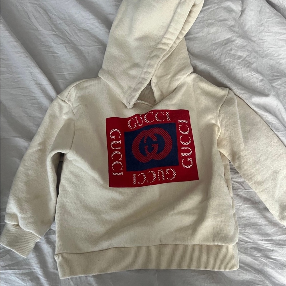 Gucci Kids Hoodie in Cream with Red and Blue Design
